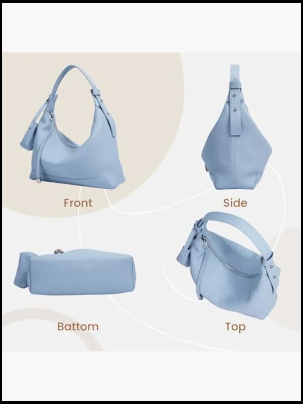 Genuine Leather Hobo Crossbody Bag Slouchy Crescent Shoulder Purse Adjustable